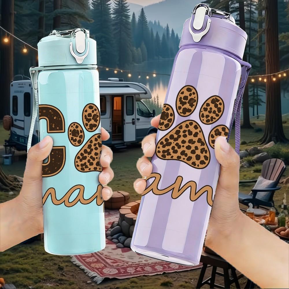1PC Cat Mama Paw Letter Design 750ml Color Plastic Sports Water Bottle Leakproof Flip Straw Lid Suitable for Sports Office Home Use