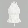 Halter Chiffon Vest Tops Pleated Women's Crop Top Ins Style Lace-up Camisole  Club