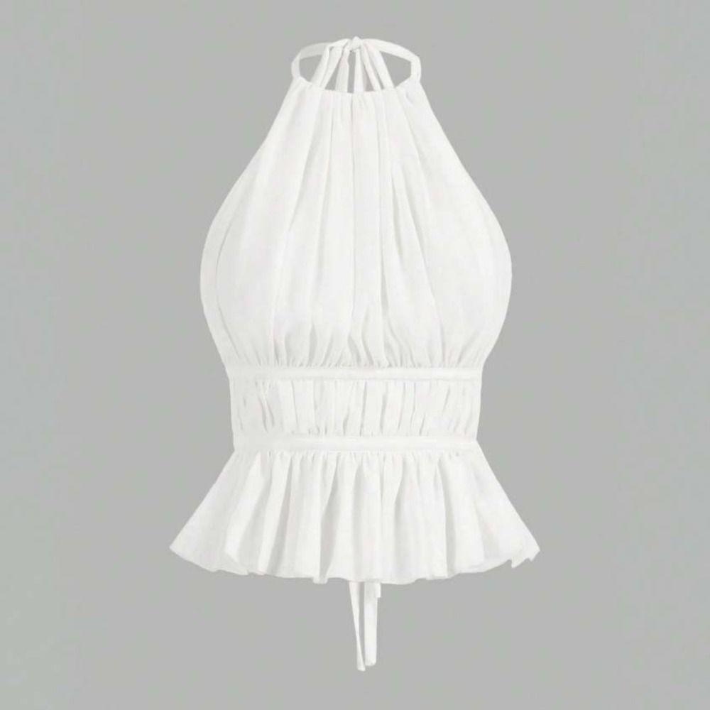Halter Chiffon Vest Tops Pleated Women's Crop Top Ins Style Lace-up Camisole  Club
