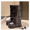 Кисточки Сапоги для Женщин Ретро Готический Тренд Женские Сапоги Челси Средний Каблук Мотоциклетные Сапоги Женская Мода До Колена Ботас