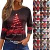 Женская футболка с рождественским принтом, рукав 3/4, повседневная, модная, на выходные, базовая, с круглым вырезом, стандартный топ