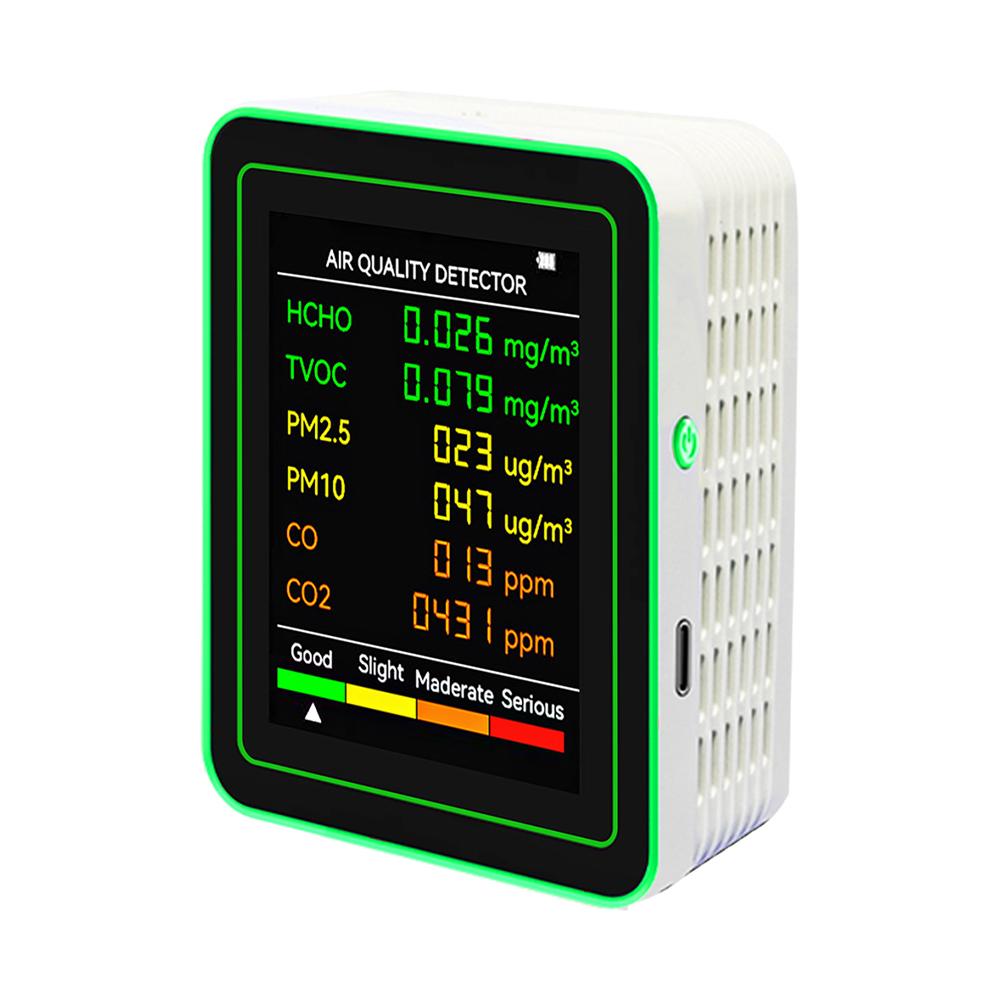 6-в-1 Многофункциональный тестер углекислого газа PM2.5/TVOC Монитор качества воздуха 2,8-дюймовый цветной HD-дисплей TFT Детектор формальдегида