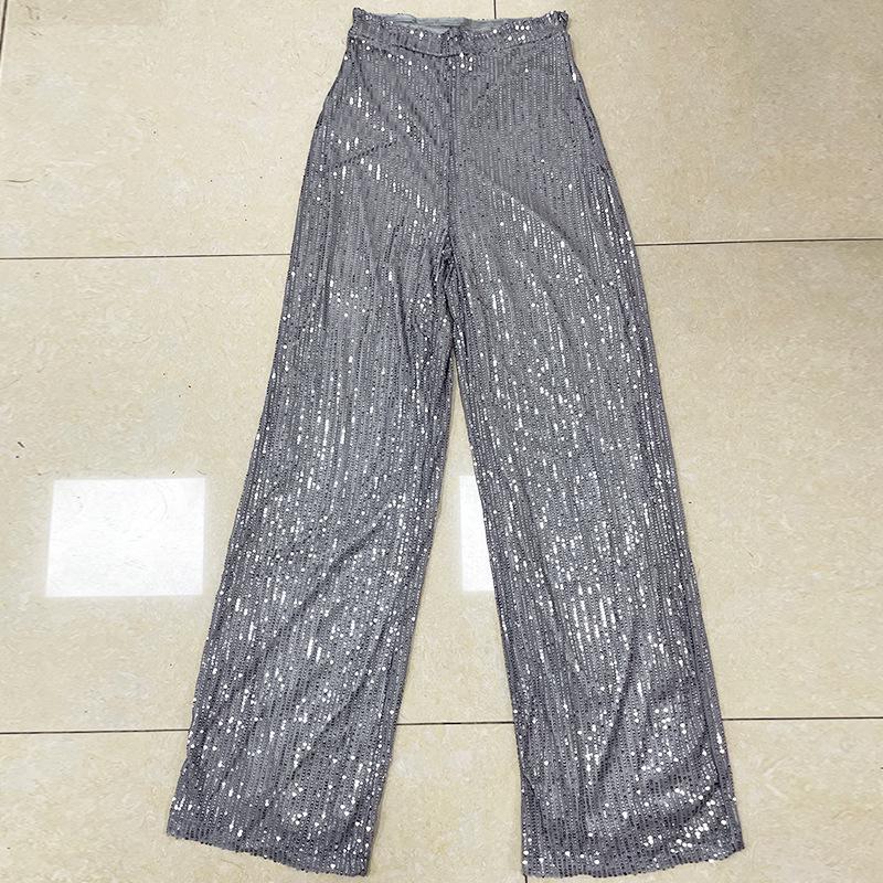 Женские брюки с пайетками с высокой талией и широкими штанинами - Европейская и американская мода