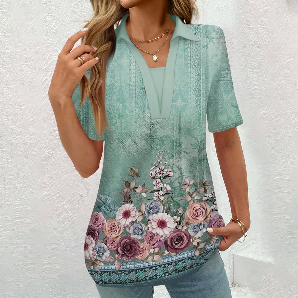 Женская модная повседневная рубашка с коротким рукавом с винтажным принтом на пуговицах, блузка