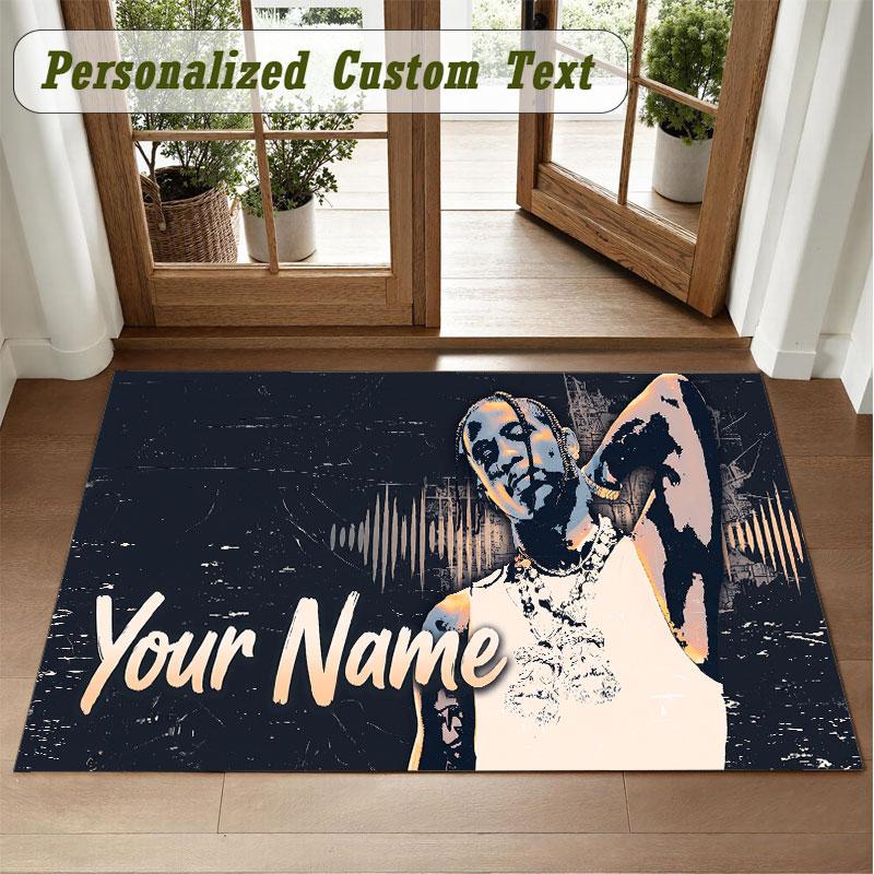 Crystal Velvet Square Rug Custom NameTravis Scott Pattern Non Slip Home Floor Decor Rug