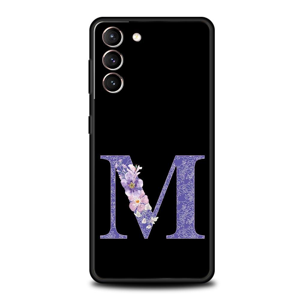 Чехол на телефон с фиолетовым цветком и буквами для Samsung Galaxy S26 Ultra S25 Plus S24 FE S23 S22 5G S21 S20 Черный Мягкий