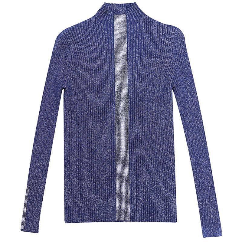 Women Rhinestone Thick Pullover Sweater Winter Bright Silk Bottoming Shirt Skinny Turtleneck Sweater