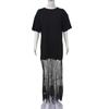 2026 Womens Solid Color Short Sleeve Dress Lace Patchwork Loose Waist Maxi Teen Girls