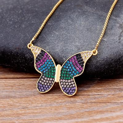 Nidin Top Quality Copper Zircon 12 Styles Charms Butterfly Pendant Chain Necklace for Women Gold Plated Vintage Boho Jewelry