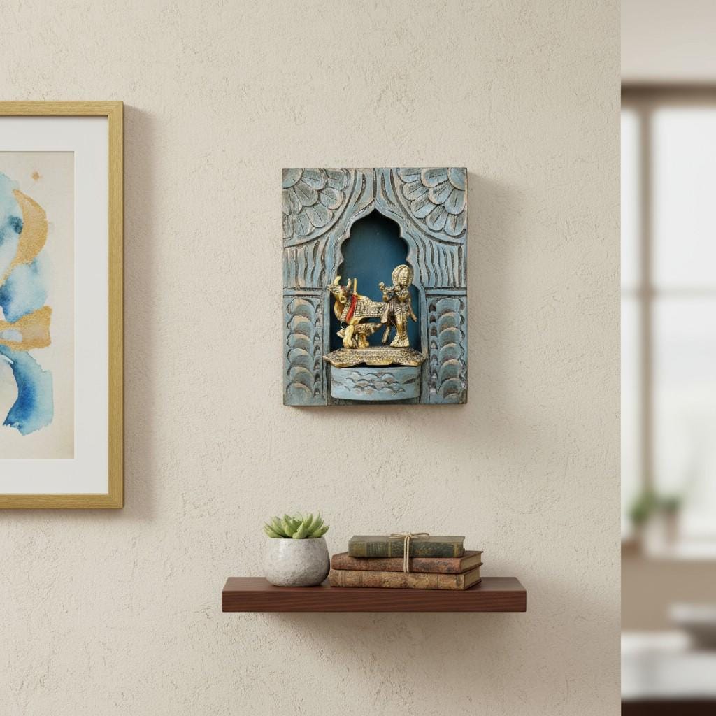 Handcrafted Wood Wall Hanging Jharokha| Decorative Wall Showpiece, Wood (Blue/14 Inch) for Wall Decor Home Decor for Gift Religious Décor