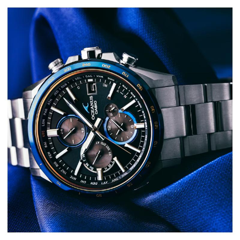 Casio Серия OCEANUS - серия многофункциональных часов с аналоговым циферблатом 100 метров водонепроницаемость Кварцевые титановый ремешок мужские часы черный циферблат OCW-T4000D-1AJF