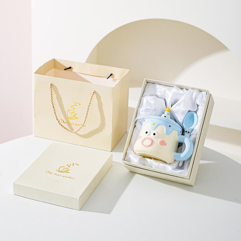 Мультяшная кружка, нарисованная от руки, с крышкой и ложкой, чашка для питья воды для пары, чашка с забавным выражением, подарочная чашка, бытовая чашка для молока и завтрака