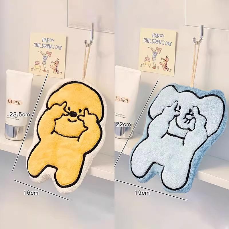 Милое мультяшное полотенце для рук из кораллового флиса - Вышитое, Супервпитывающее, Идеально для кухни, ванной комнаты или детей.