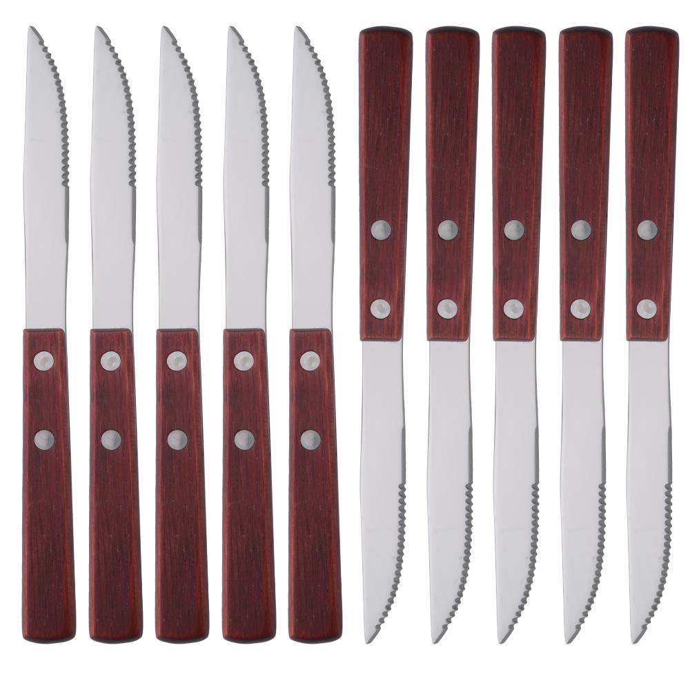 6/10Pcs Flatware Set Natural Wood Handle Steak Knives Cutlery Stainless Steel Dinner Knife Dinnerware Kitchen Silverware Set