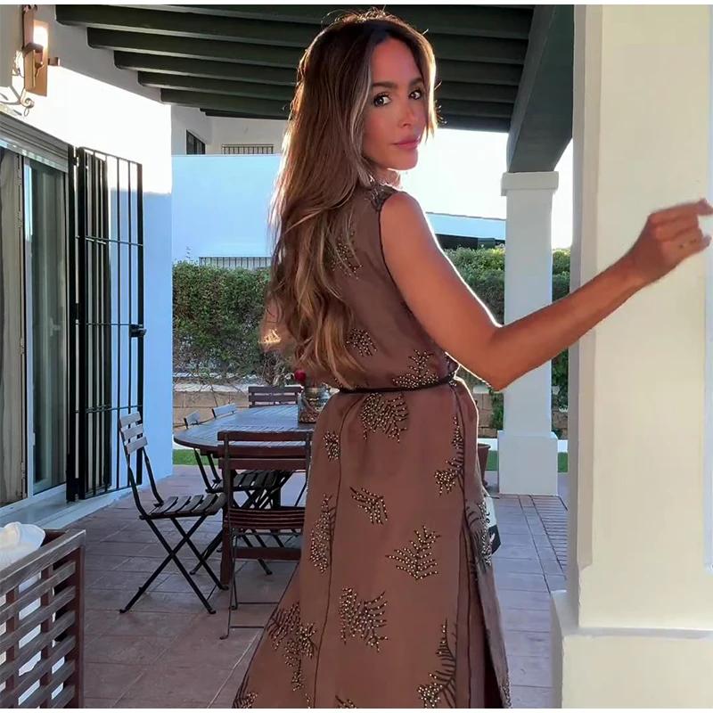 Модная вышитая майка для женщин в стиле ретро с круглым вырезом без рукавов с поясом длинный жилет лето осень уличные женские жилеты