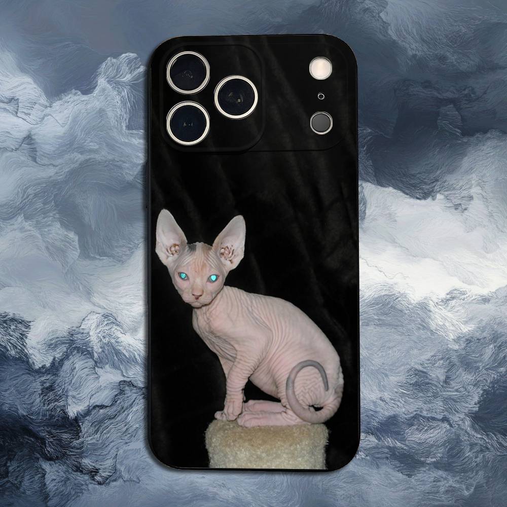 Чехол для iPhone 11,12,15,14,13,16,17,Plus,Pro Max,XS,X,XR,SE,Mini,8,7 с изображением кошки породы Сфинкс, Мягкий силикон, Черный