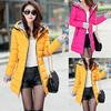 Women Fashion Outerwear Long Sleeve Cotton-padded Jackets Pocket Hooded Coats