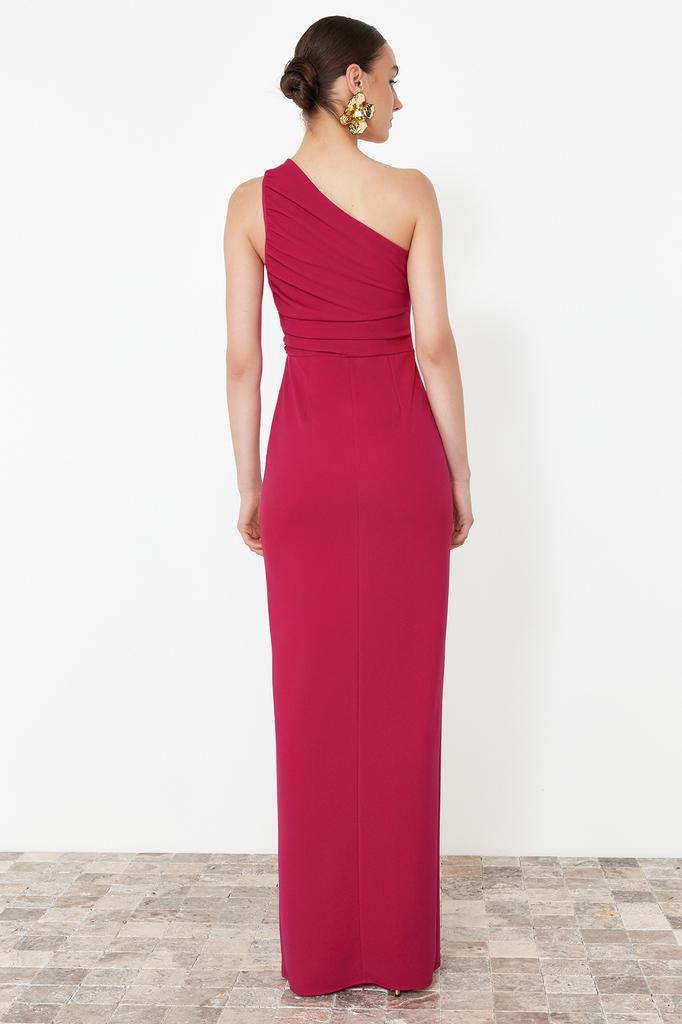 Women's Fashion New Evening Dress & Graduation Dress Black Fitted Single Sleeve Knitted Long Evening Dress