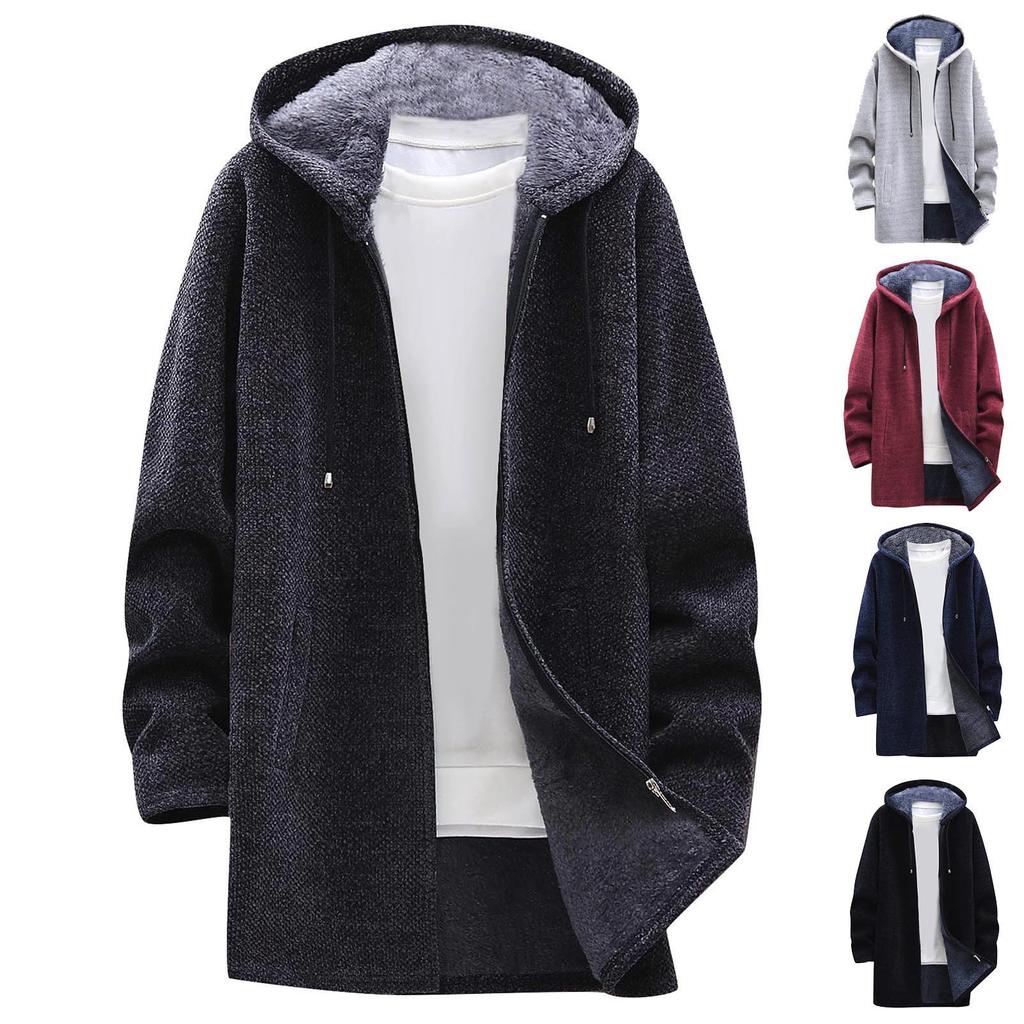Autumn And Winter Men's Fashion Loose Cardigan Warm Lapel Hooded Jacket Sweater