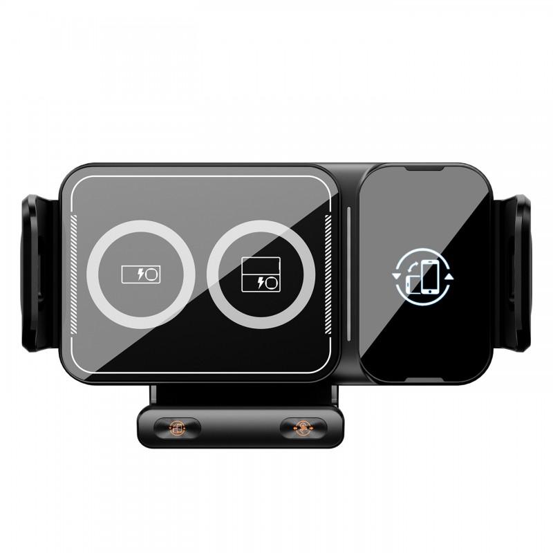 Foldable Phone Car Mount With Wireless Charging 15W Fast Charge Vent Clip Rotation Smart Auto Holder