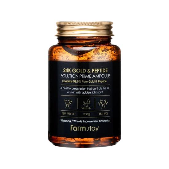 FARM STAY Антивозрастная ампульная сыворотка с 24-каратным золотом и пептидами 250мл