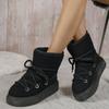 Women's Thick-soled Cross-strap Snow Boots Women Winter Round Toe Flock Plush Warm Mid Heel Water Proof Casual Warm Snow Boots