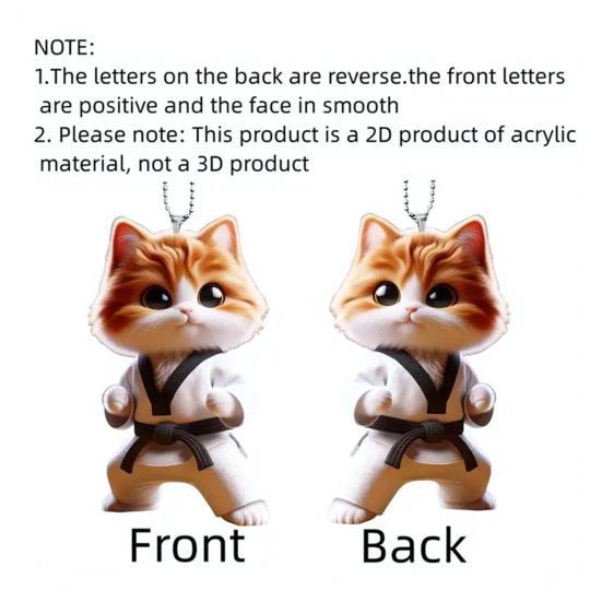 Подвесное украшение в виде кота кунг-фу для дома, рождественской елки, зеркала заднего вида автомобиля, 2D, плоского акрилового котенка, подвесное украшение в виде мультяшного животного