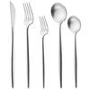 5Pcs Matte Round Handle Silver 18/10 Stainless Steel Cutlery Set Knife Dseert Fork Spoon Tableware Dinnerware Flatware Set