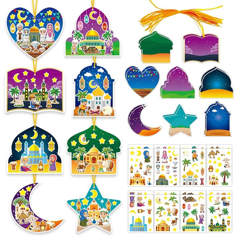 Ramadan Stickers Decorations 2026 Muslim Eid Moon Star Window Stickers Hanging Decor Al Fitr Party Decor Festival Party Supplies