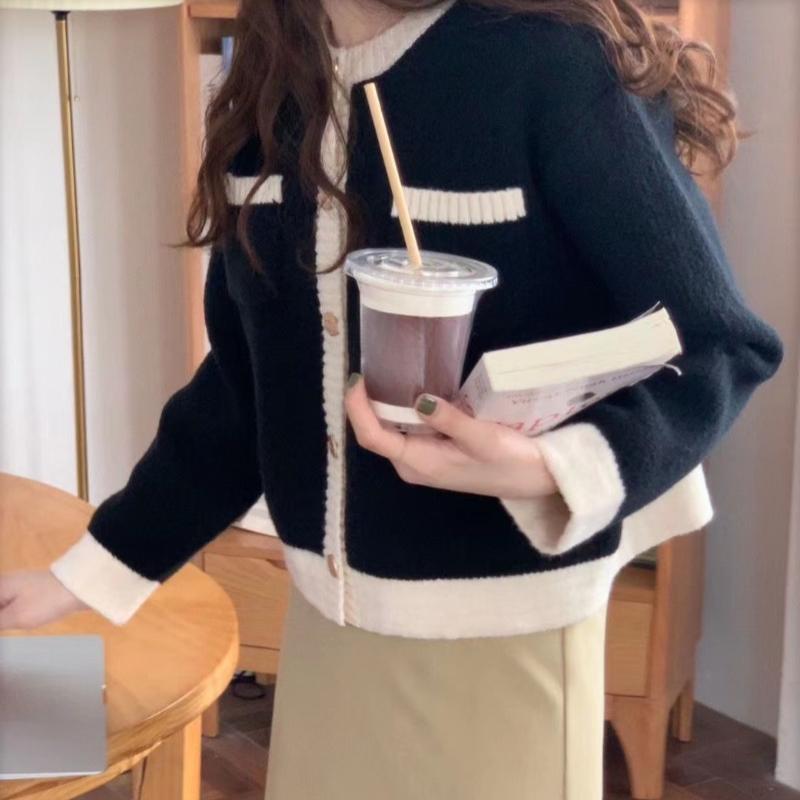 Осенний новый винтажный вязаный свитер с круглым вырезом, кардиганы для женщин, элегантный повседневный однотонный свободный вязаный кардиган, пальто для женщин, модные зимние свитера 25535