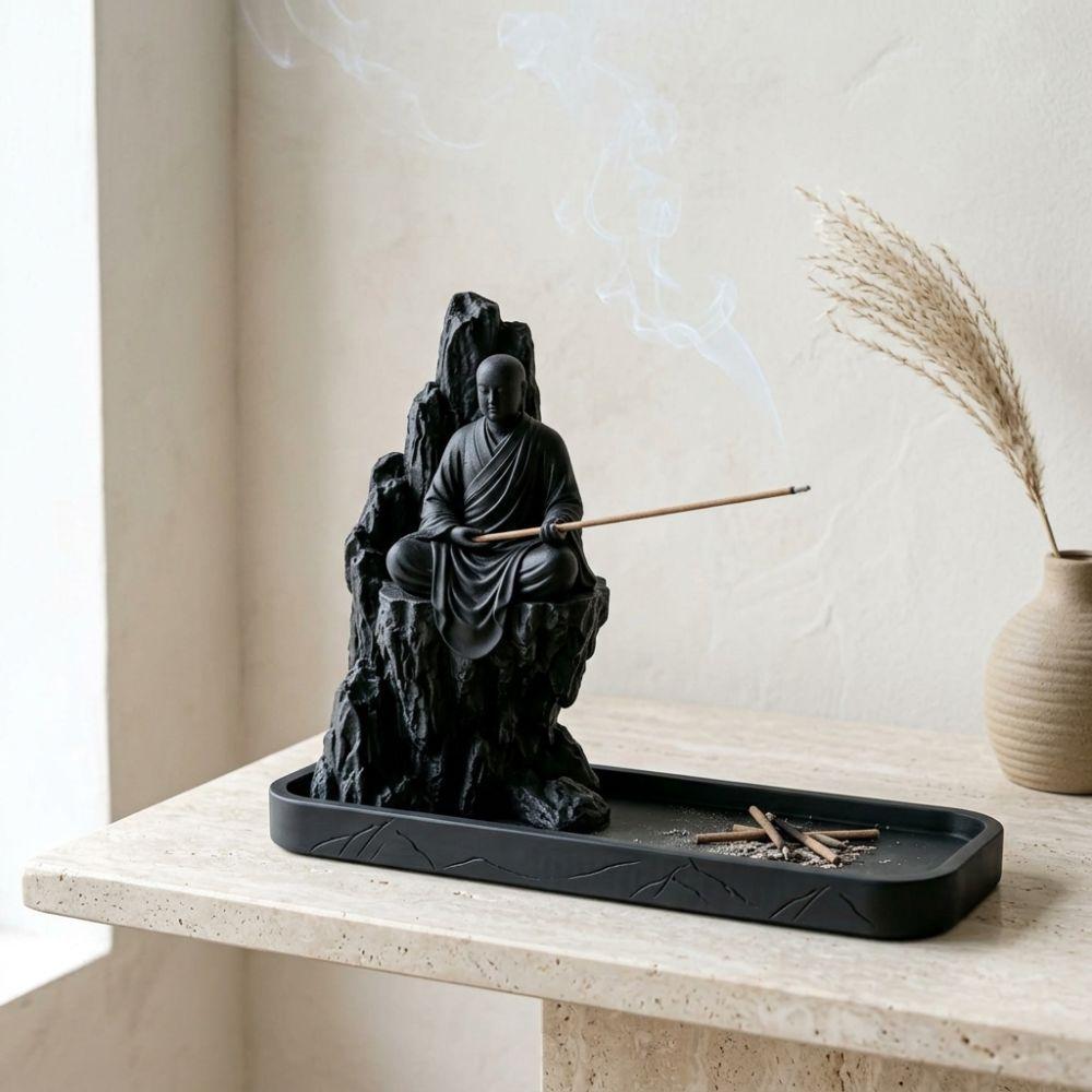 3D Printed Zen Monk Stick Incense Holder Chinese Style Monk Figurine Censer Indoor Use