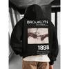 Винтажная толстовка Brooklyn 1898 Винтажные мужские женские толстовки Харадзюку Эстетика Зимняя одежда Флисовая толстовка Свитшот Unseix