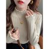 Ruffled Half-High Collar Knit Sweater for Women - Autumn/Winter 2025 Long Sleeve Top