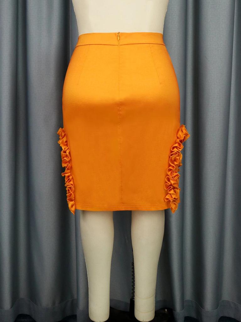AOMEI Оранжевые юбки с оборками для женщин, элегантные лоскутные юбки-карандаш с высокой талией, эластичные мини-вечерние вечерние знаменитости, большие размеры, новинка, хит продаж