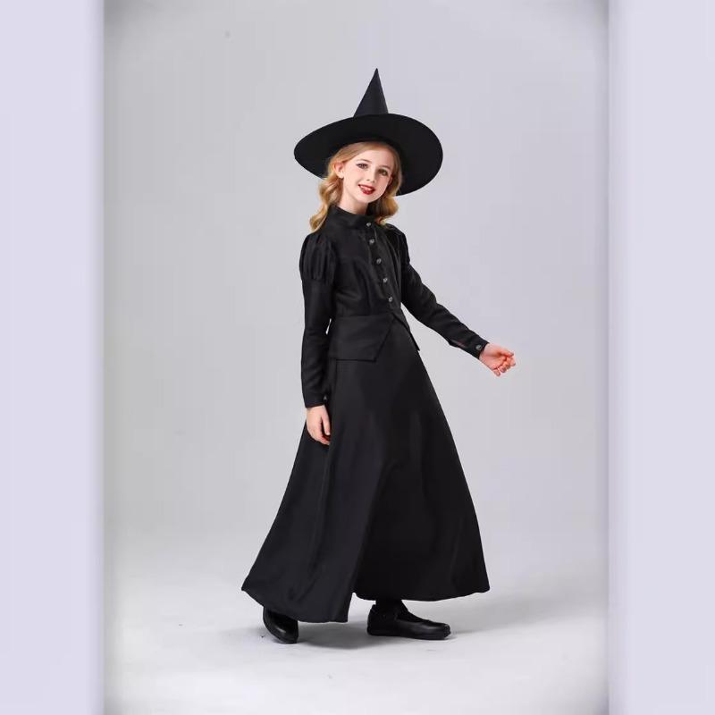 Halloween, Children Adult Parent-Child Suit Black Long Dress Witch Wizard of Oz Stage Costume