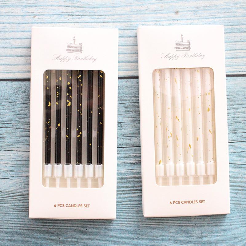 Новые черные золотые платиновые свечи-карандаши A8, креативные праздничные длинные свечи-столбики, декоративные свечи в коробке для выпечки