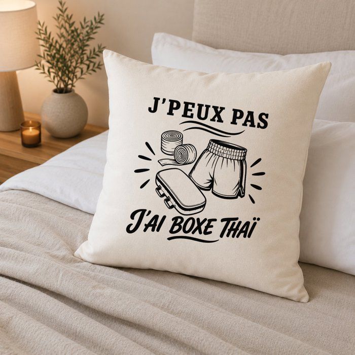 Housse de Coussin J’peux pas j’ai Boxe thaï J'peux pas minimaliste | Coton Canvas Fairtrade 305 g/m² Zip Invisible Taille 40×40 cm