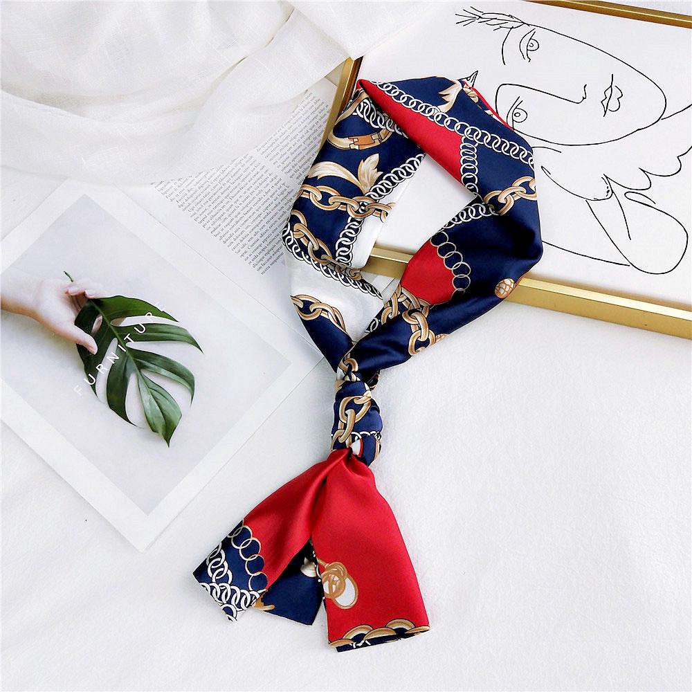 Корейский модный шелковый шарф: Женский длинный, узкий, декоративный шарф на весну, осень, зиму.