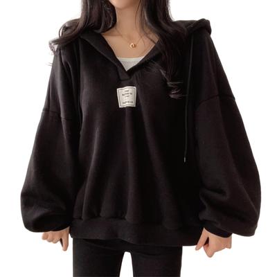 R10righten Pullover Long Loose Soft Polyester Perfect for Going and Simple and Perfect for and Spring Women's Hoodie, V-Neck, Sleeve, Fit, Blend,