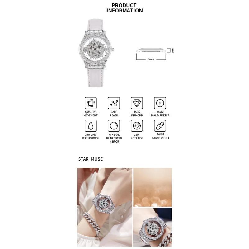 UTHAI L99 женские часы с колесом, вращение на 360 °, пятизвездочные полые полные бриллианты, роскошные водонепроницаемые женские часы с полной звездой неба