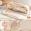 Kawaii Pencil Case Bag Portable Transparent Pen Pouch Box Waterproof for Girls Back to School Supplies Cute Korean Cancilware