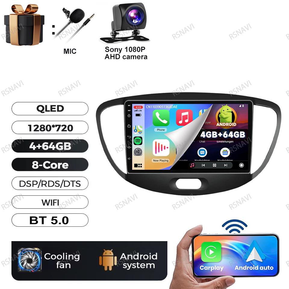 Car Radio Android 16 For Hyundai I10 2007 2008 2009 2010-2013 DSP BT Navigation Viedo Player 4G LTE DVD Head Unit QLED GPS AUTO