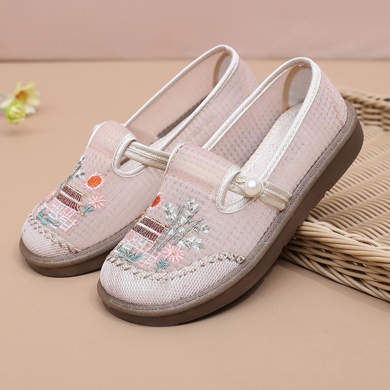 Shoes Women's Soft Sole Summer New Models Not Tired Feet Single Shoes Round Head Women's Shoes Lazy Shoes Women's Shallow Mouth Embroidered Mother