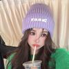 New Autumn and Winter Letter Offset Printing Wool Hat for Women Warm Ear Protection Knitted Hat Korean Style Pullover Hat Cold Hat Trendy