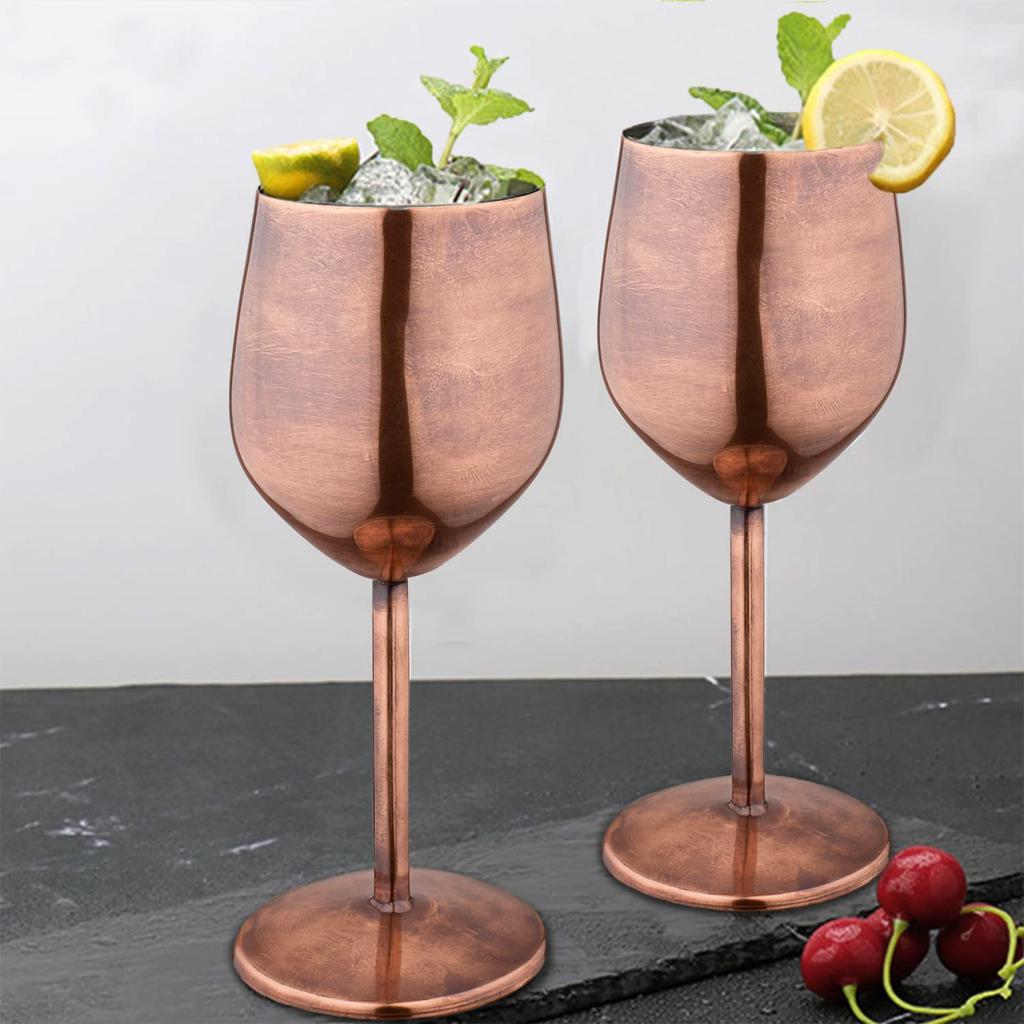 Бокалы для вина из нержавеющей стали, медные, матовые, набор из 2 шт.