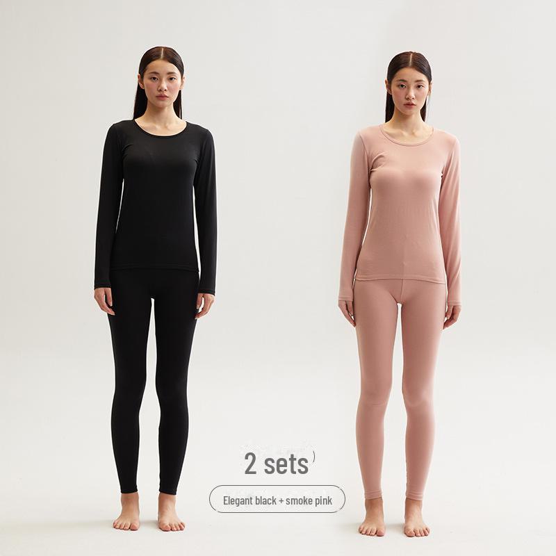 Женский комплект термобелья из хлопка с круглым вырезом, осень/зима, большой размер