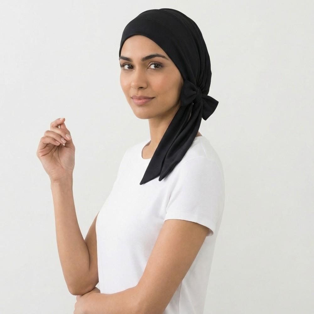 Lightweight Solid Color Headscarf Hat Breathable Stretch Hijab Long Tail Pre-Tied Inner Hat Daily