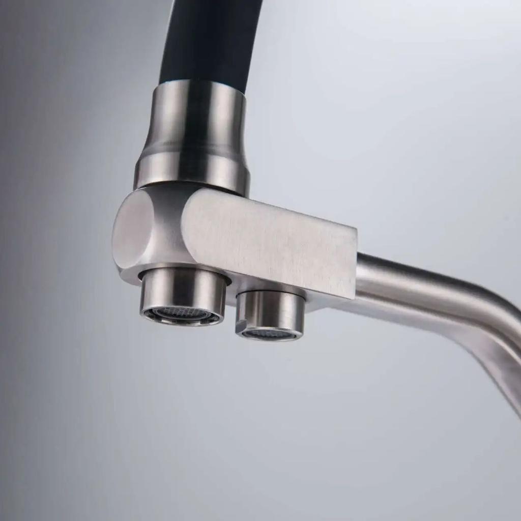 Кухонный кран из нержавеющей стали 304 для питьевой фильтрованной воды, с двумя ручками, смеситель горячей и холодной воды, кран для кухонной мойки, гусак, черный