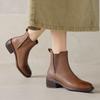 Fashion 2024 New Genuine Leather Chelsea Women Boots Short Plush Med Heels Ankle Boots Retro Ladies Shoes Cowboy Boots for Women