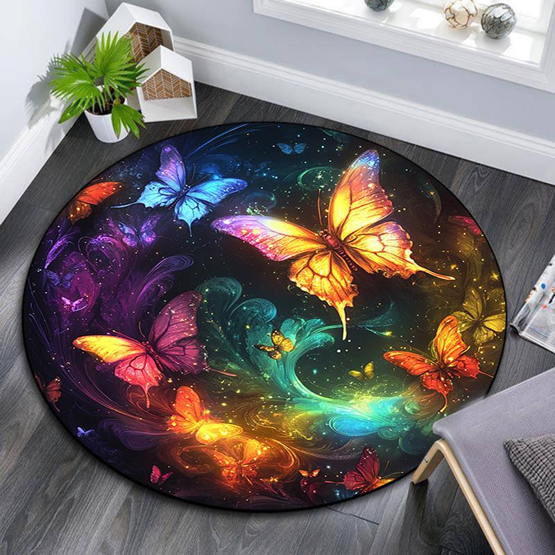 Magical Butterfly Round Area Rug,Carpet Rug for Living Room Bedroom Sofa Playroom Decor,Non-slip Floor Mat